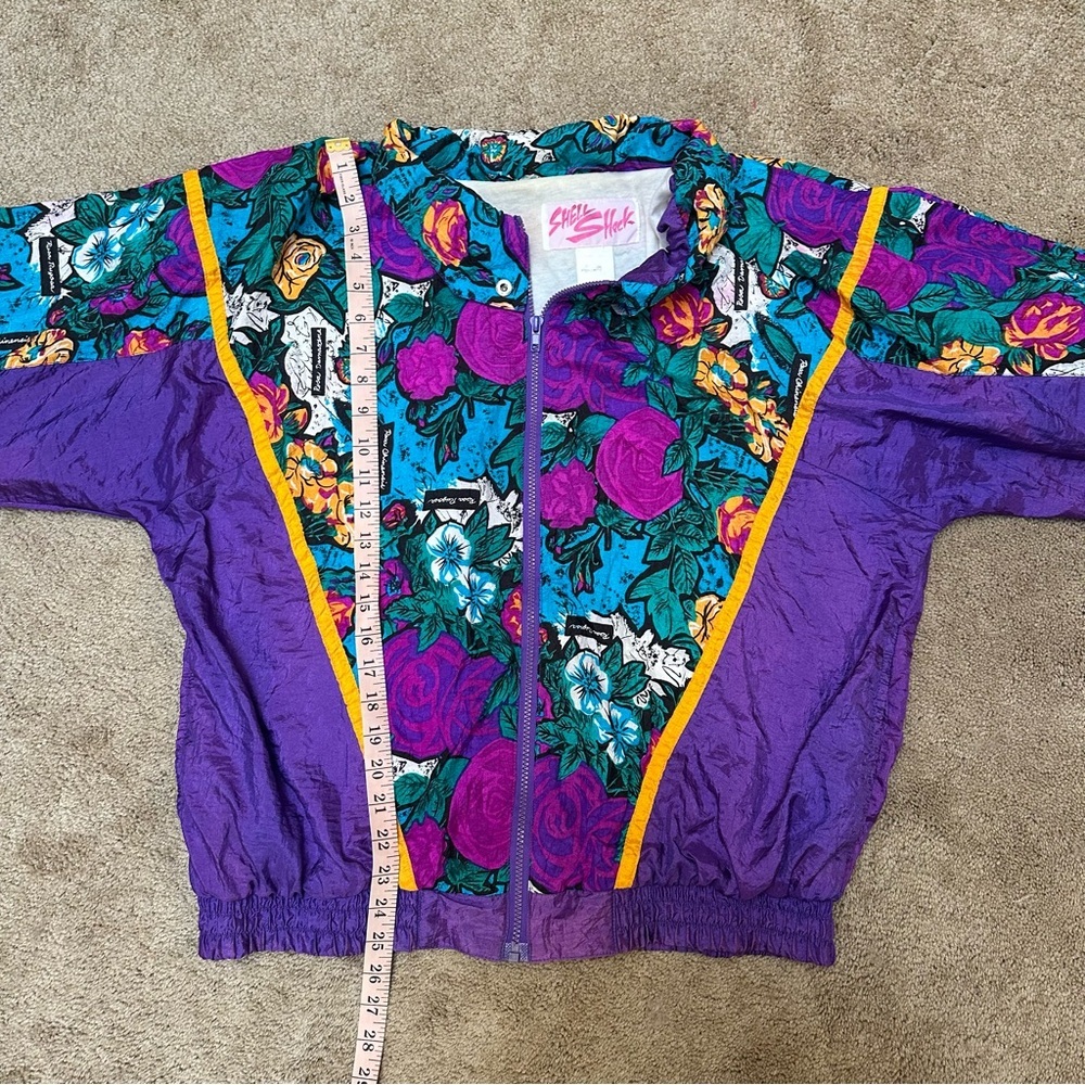 Rare Vintage 80s Shell Shock Rosa Damascana Purple Floral Windbreaker Large/XL - Picture 7 of 8